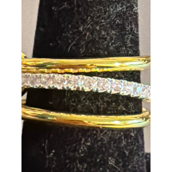 Gold Silver Plated Triple Band Stacker Ring CZ Stones Connected Size 8.5 NEW - Picture 2 of 4